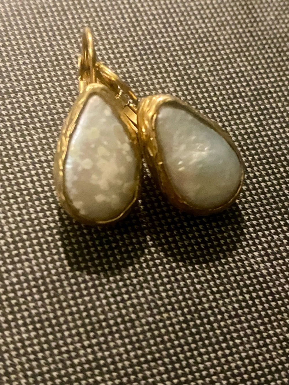 Gold-Trim White mother of pearl Teardrop Drop Earrings